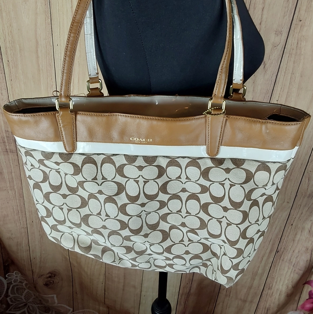 Coach Printed Signature Canvas and Calf Leather Tote - Picture 1 of 15